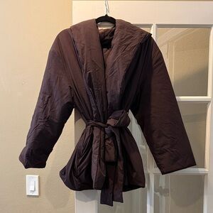 SKIMS Quilted Wrap Puffer Jacket in Deep Brown